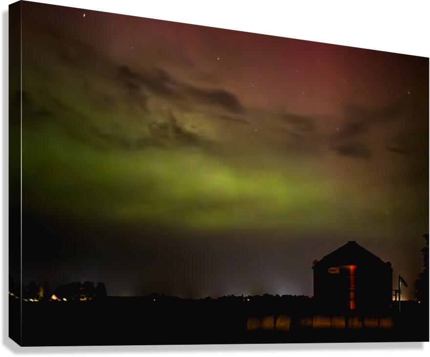 Prairie Lights: Aurora Over the Farm Canvas Print
