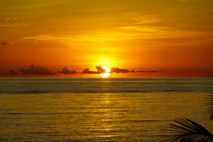 Sun rising on the ocean