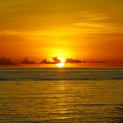 Sun rising on the ocean