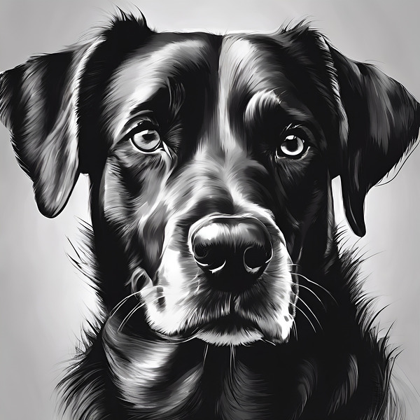 dog in black and white by master