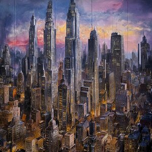 the mural depicts a bustling cityscape teeming wi