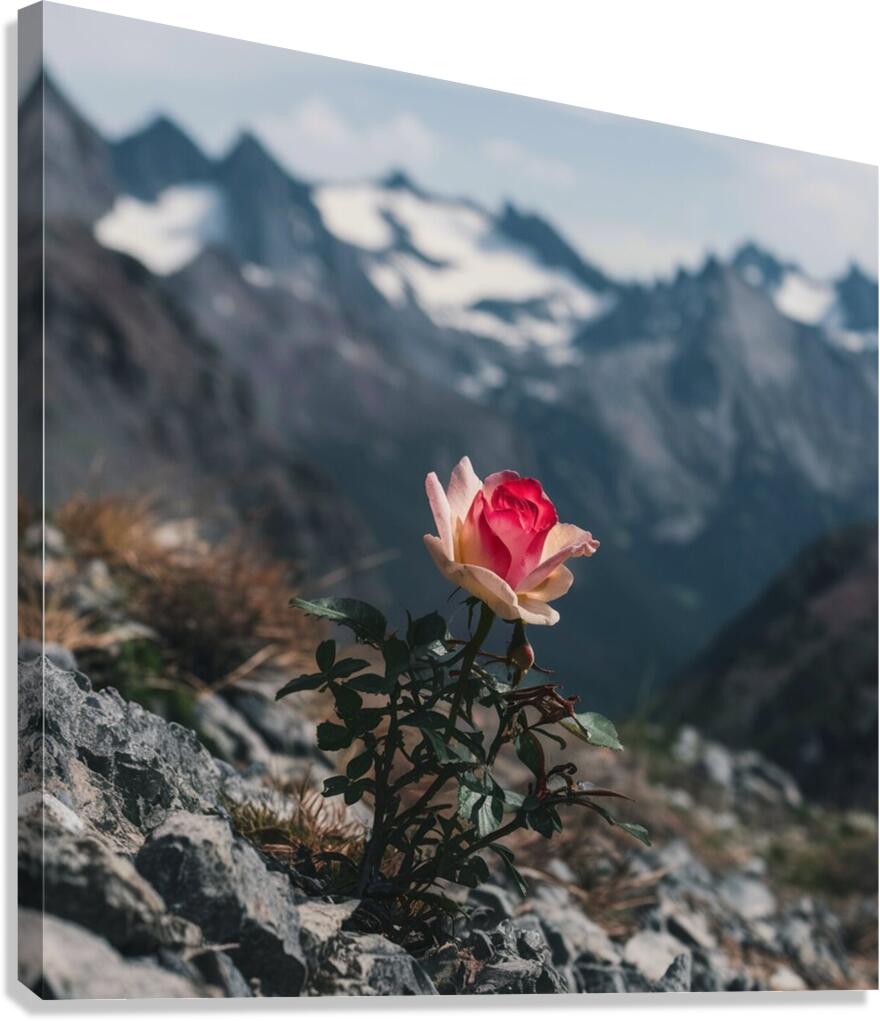 nestled amidst a rugged mountain landscape a soli Canvas Print