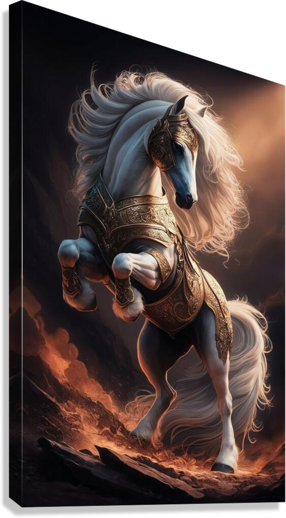 majestic white maned stallion powerful stance int Canvas Print