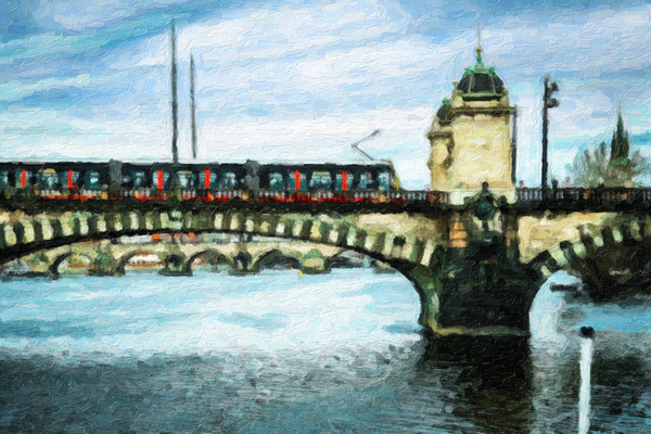 Red Tram Crossing Print