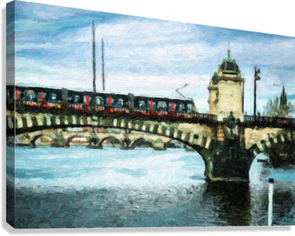 Red Tram Crossing Canvas Print