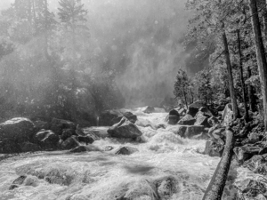Mist at Lower Yosemite Falls Vista Point Trail