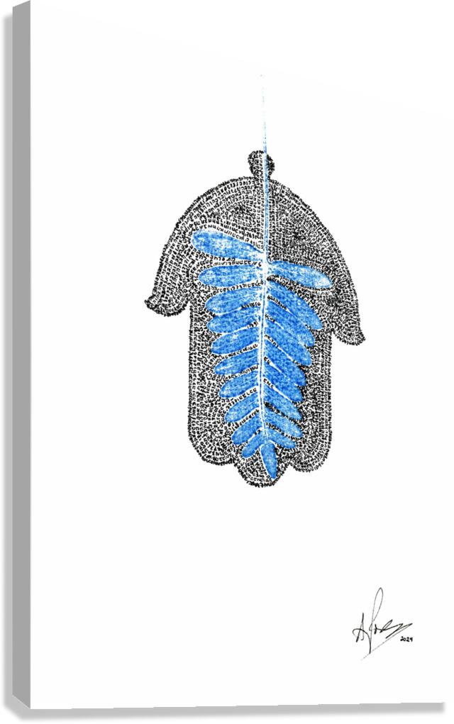 Hamsa Mircro-Blessing with a Blue Fern Monoprint Canvas Print