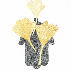 Hamsa Micro-Blessing with a Genko Leaf Monoprint