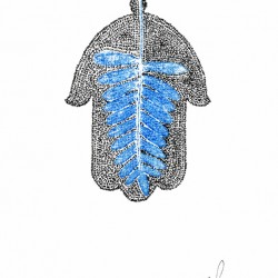 Hamsa Mircro-Blessing with a Blue Fern Monoprint