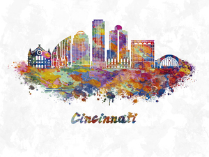  cincinnati skyline in watercolor