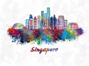  Singapore skyline in watercolor