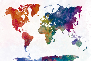 World map with high definition watercolor background