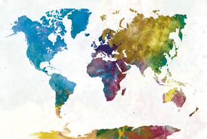 World map with high definition watercolor background