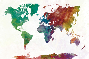 World map with high definition watercolor background