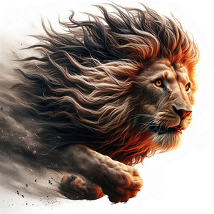 344 lion at full speed white background