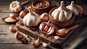 331 Garlic bulbs and cloves on wooden table food
