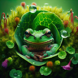 117 Creative natural background with a green frog