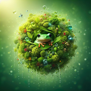 122 Creative natural background with a green frog