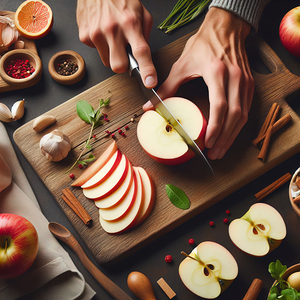 141 Cropped picture of hands cutting apple on cut