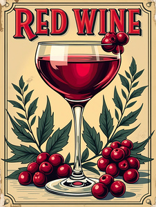 122 Red wine vintage poster