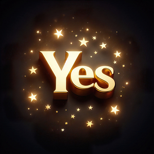 196 Golden Yes With Stars on Black Background