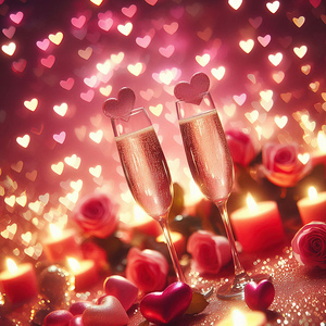 203 Two champagne glasses filled with sparkling w