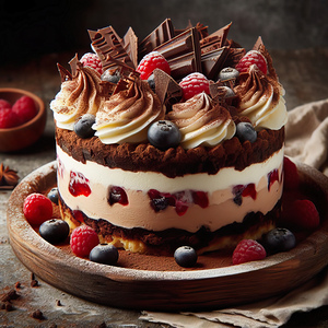 219 Chocolate cake with red berries and berries c