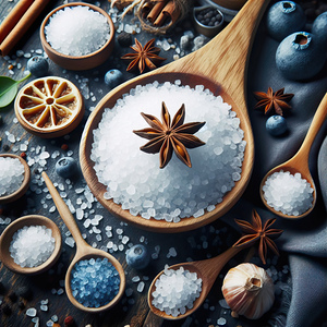 319 Sea ​​salt in wooden spoon top view