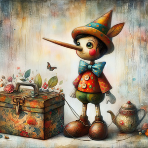 334 Mixed media painting of a whimsical pinocchio