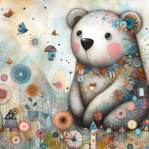 340 Mixed media painting of a whimsical bear