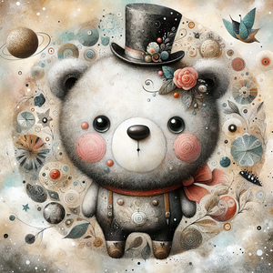 348 Mixed media painting of a whimsical bear