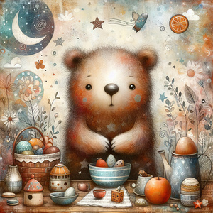 350 Mixed media painting of a whimsical bear