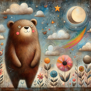 352 Mixed media painting of a whimsical bear