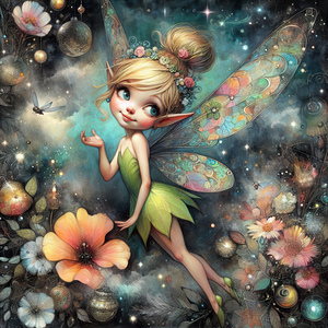 360 Mixed media painting of a whimsical tinker be