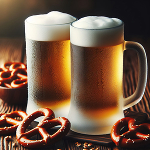 366 mugs of cold beer on a wooden tablecold Germa