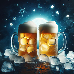 378 mugs of cold beer on a wooden table cold Germ