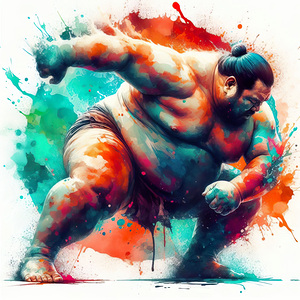 348 Japanese sumo wrestler in watercolor