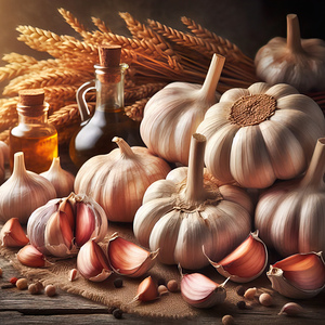 329 Garlic bulbs and cloves on wooden table food