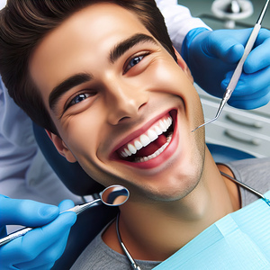 05 A smiling patient during a dental checkup show