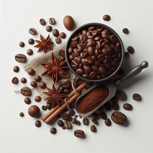 46 Coffee beans isolated top view white backgroun