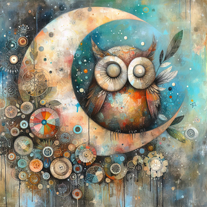 47 Mixed media painting of a whimsical moon.