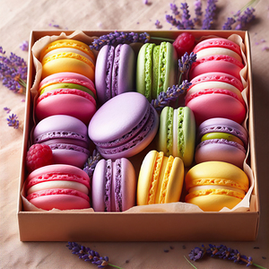62 Assorted Colored Macaroons in Box