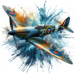 447 Spitfire at full speed drawn in watercolor wi