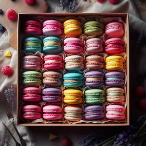 66 Assorted Colored Macaroons in Box