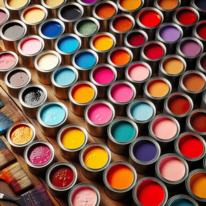 72 Row of Paint Cans Filled With Various Color.jp