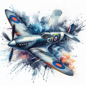 448 Spitfire at full speed drawn in watercolor wi