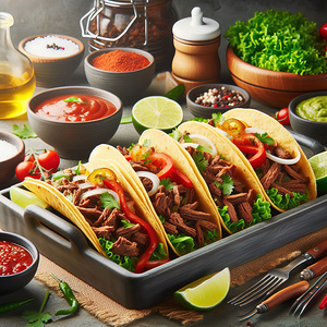 Delicious tacos on a plate placed on wooden table 1714682774.7742