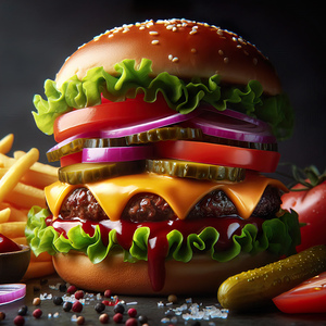 Hamburger french fries and drink on white 7