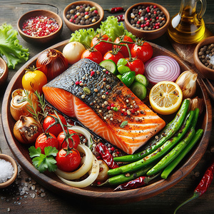 Salmon with vegetable garnish 2