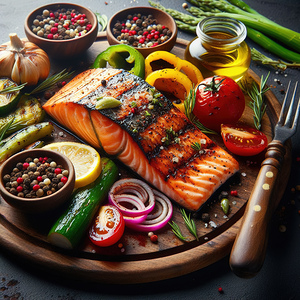 Salmon with vegetable garnish 9